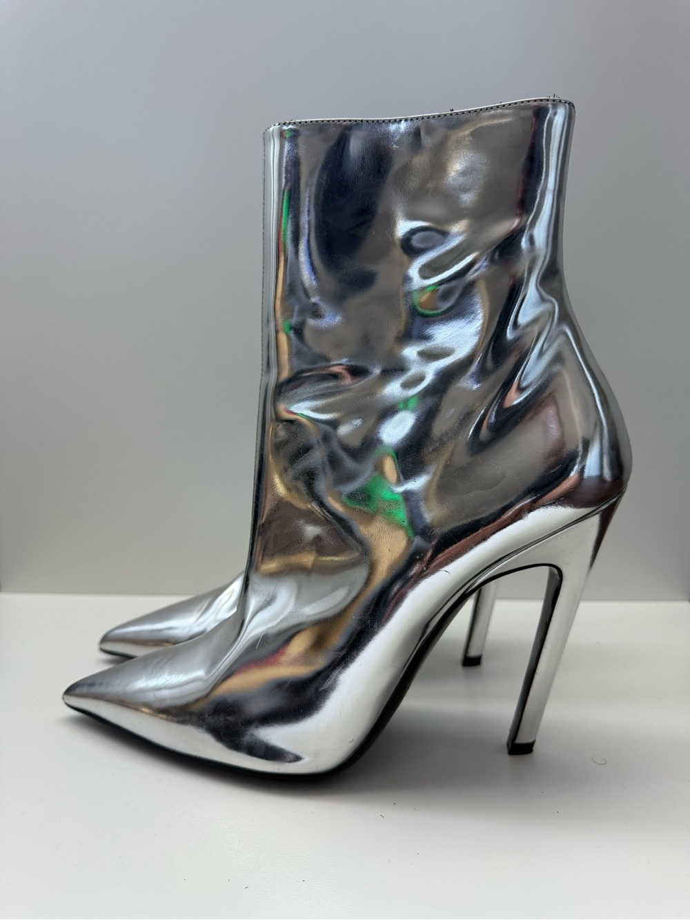 Balenciaga Silver Pointed Toe Stiletto Ankle Boots